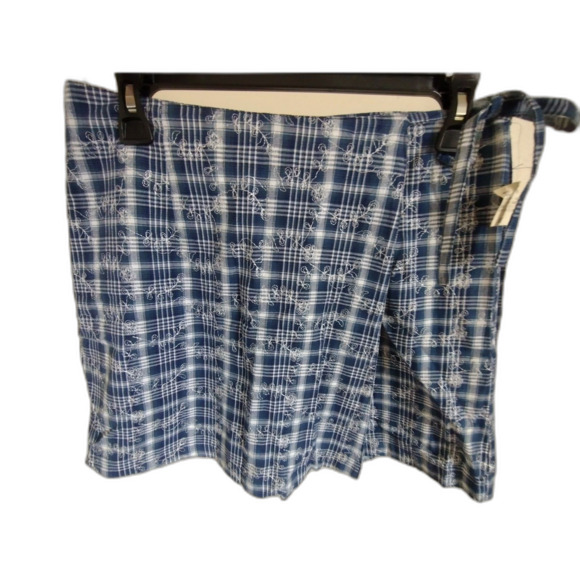 VTG NWT Best United Garment Company Floral Blue Plaid High Rise Mini Skort Sz 8 - Picture 1 of 4
